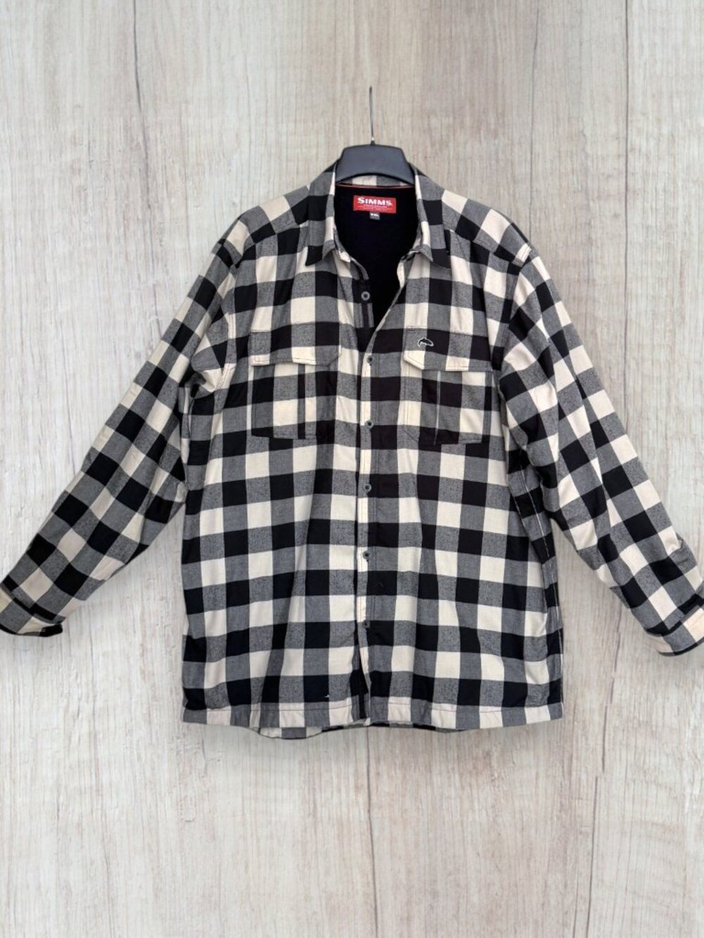 Simms Coldweather Flannel Shirt Jacket Navy Buffalo Check Fleece Lined Mens XXL